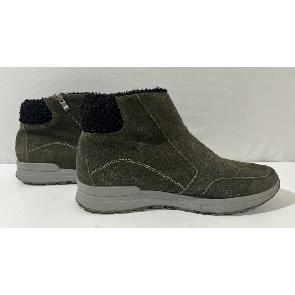 Lands' End Snow Boots Womens Size 9 Green Suede Ankle Faux Fur Zip Winter